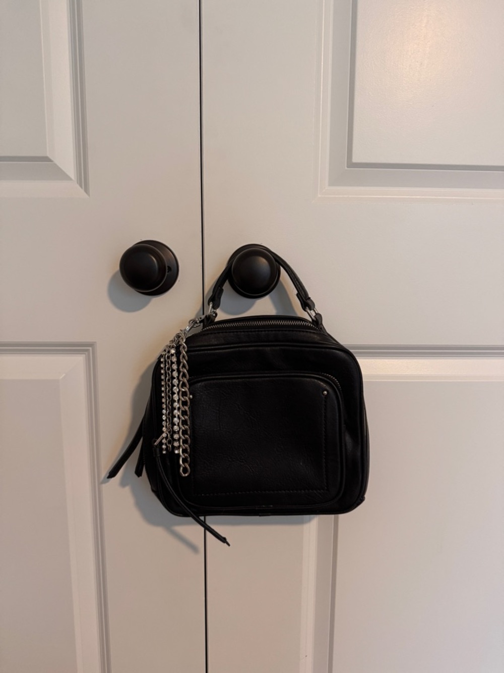 Steve Madden Black Mini Top-Handle Crossbody with Silver Chain